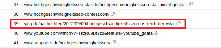 HochgeschwindigkeitsSEO bei Yigg